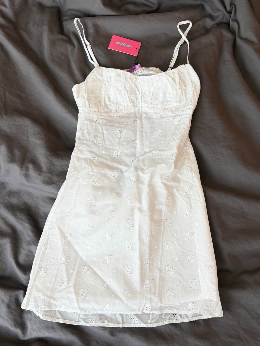 Edikted White Eyelet Open Back Mini Dress